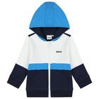 Younger Boys White & Navy Blue Tracksuit, 1, hi-res