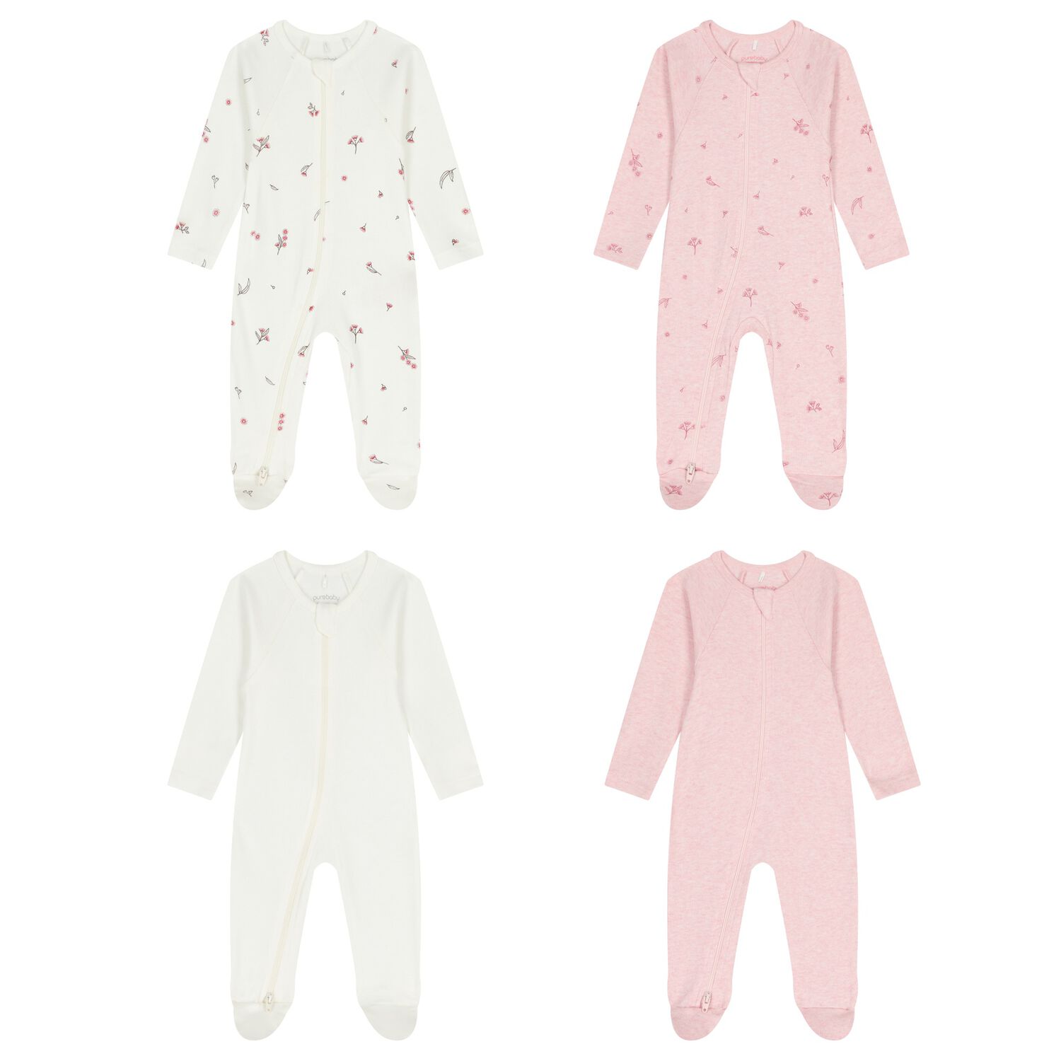 Baby Girls White & Pink Babygrows ( 4 Pack ), 4, hi-res