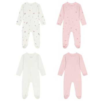 Baby Girls White & Pink Babygrows ( 4 Pack )