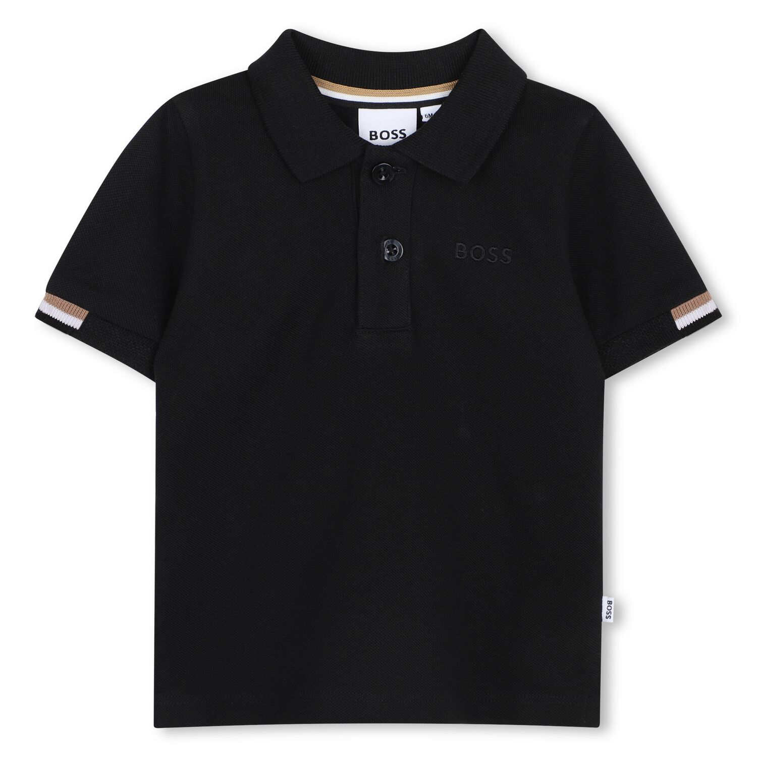 Younger Boys Black Logo Polo Shirt, 1, hi-res
