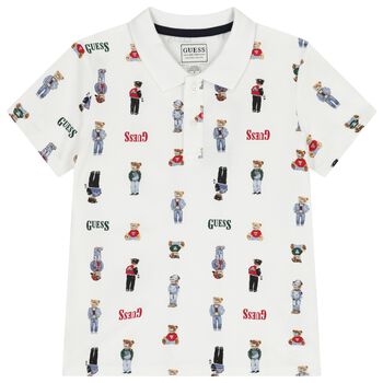 Boys White Teddy Bear Logo Polo Shirt