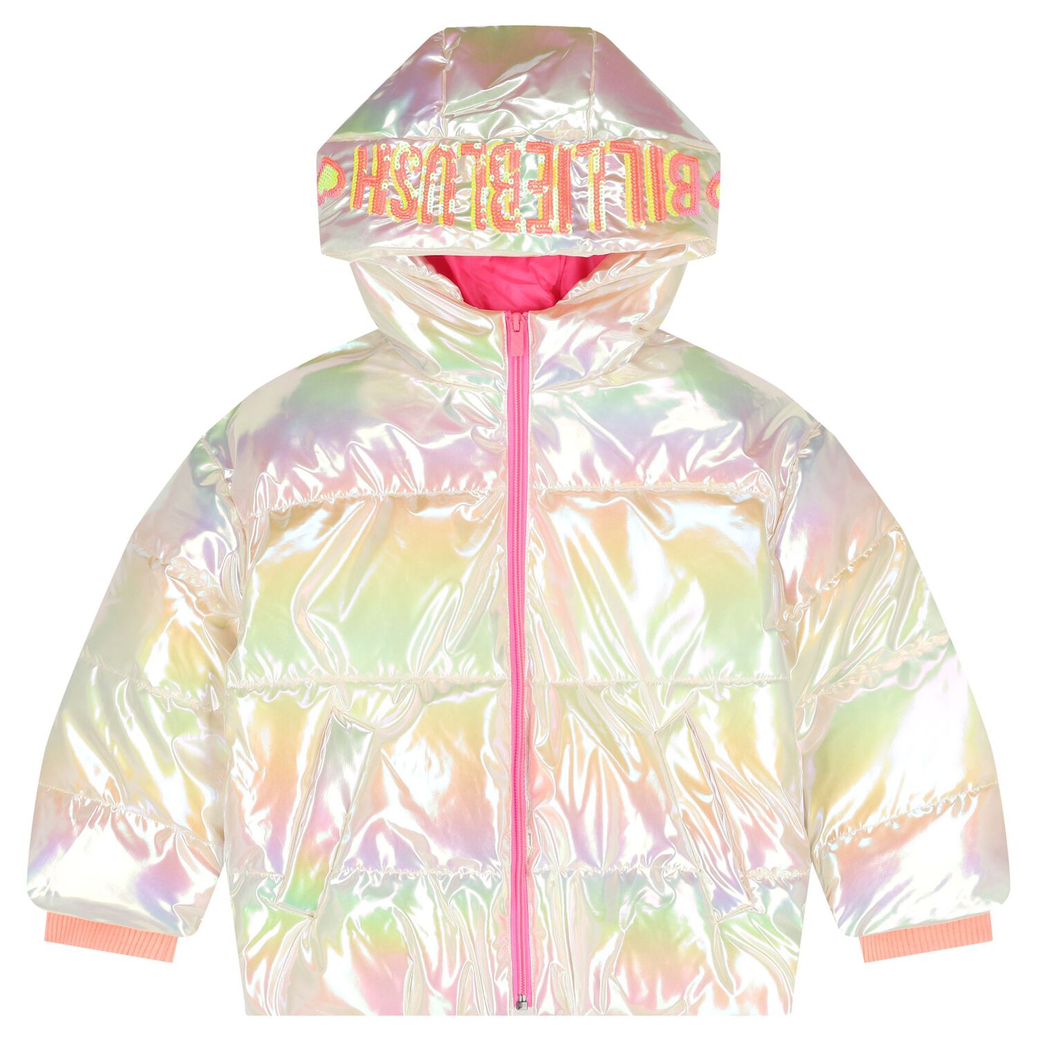 Girls Ivory Iridescent Puffer Coat, 1, hi-res