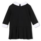 Younger Girls Black & White Logo Pleated Dress, 1, hi-res
