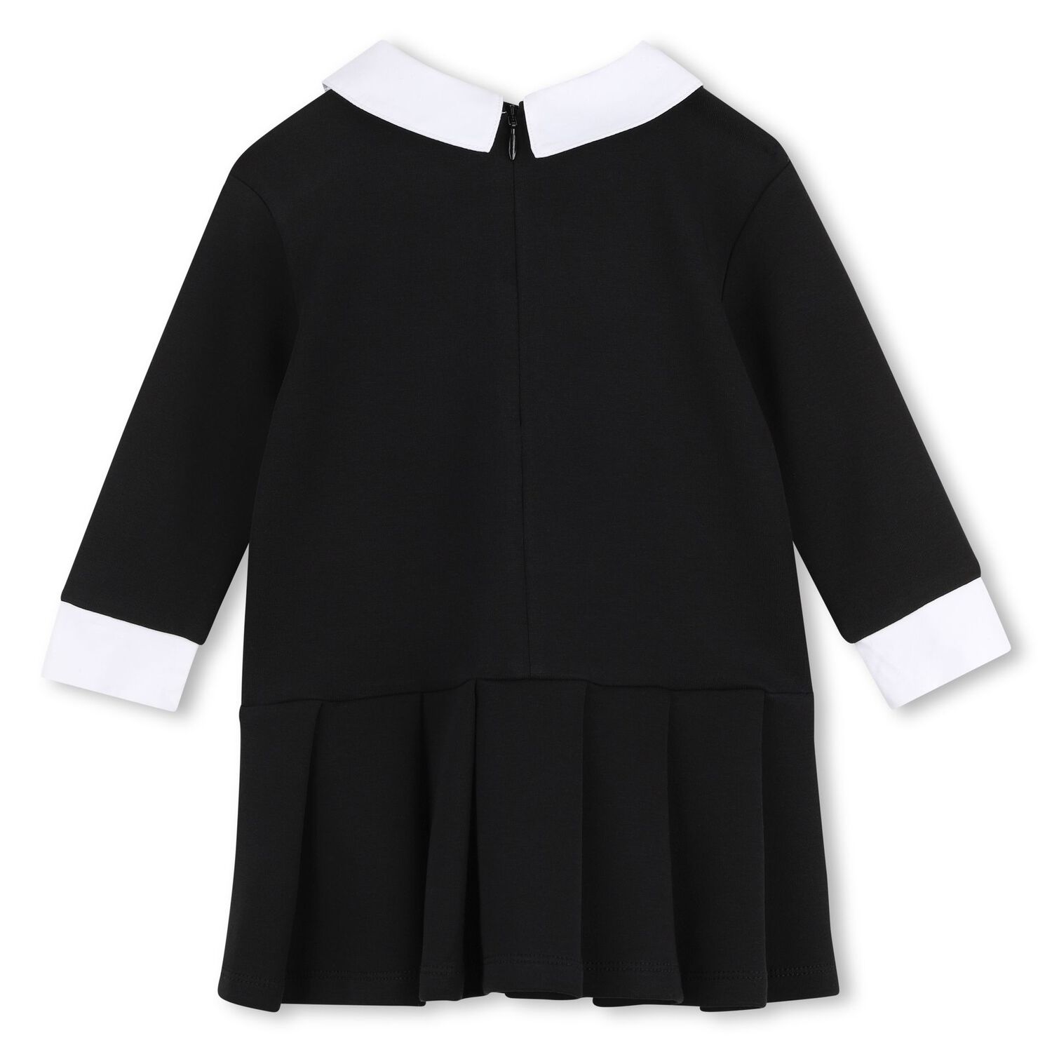 Younger Girls Black & White Logo Pleated Dress, 1, hi-res