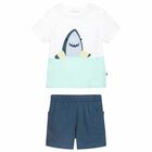 Younger Boys White & Navy Shorts Set, 1, hi-res