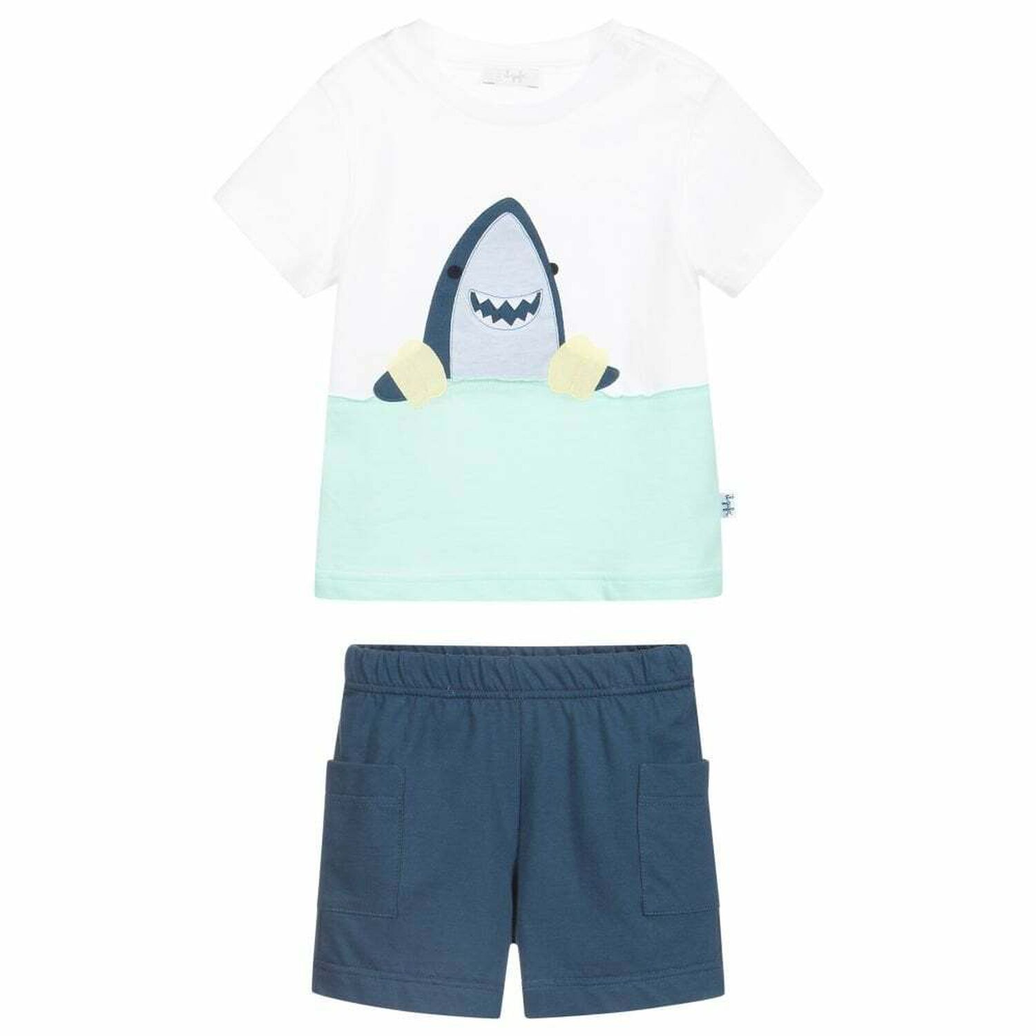 Younger Boys White & Navy Shorts Set, 1, hi-res