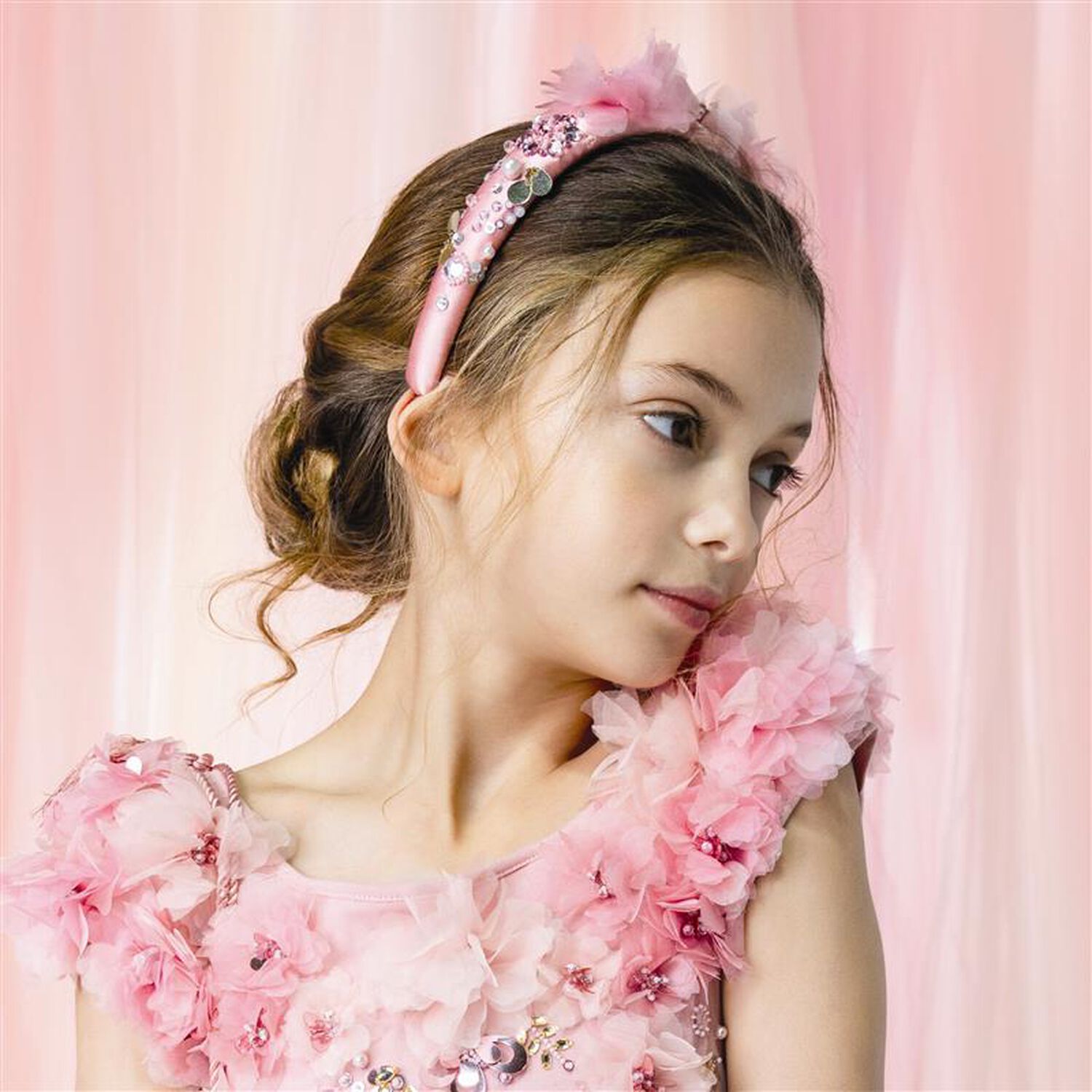 Girls Pink Flower Sequin Headband, 1, hi-res