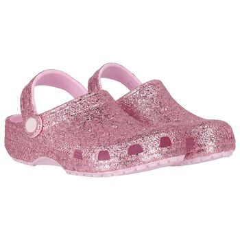 Girls Pink Glitter Classic Clogs Sandals 
