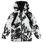 White & Black Graffiti Logo Hooded Zip Up Top, 1, hi-res