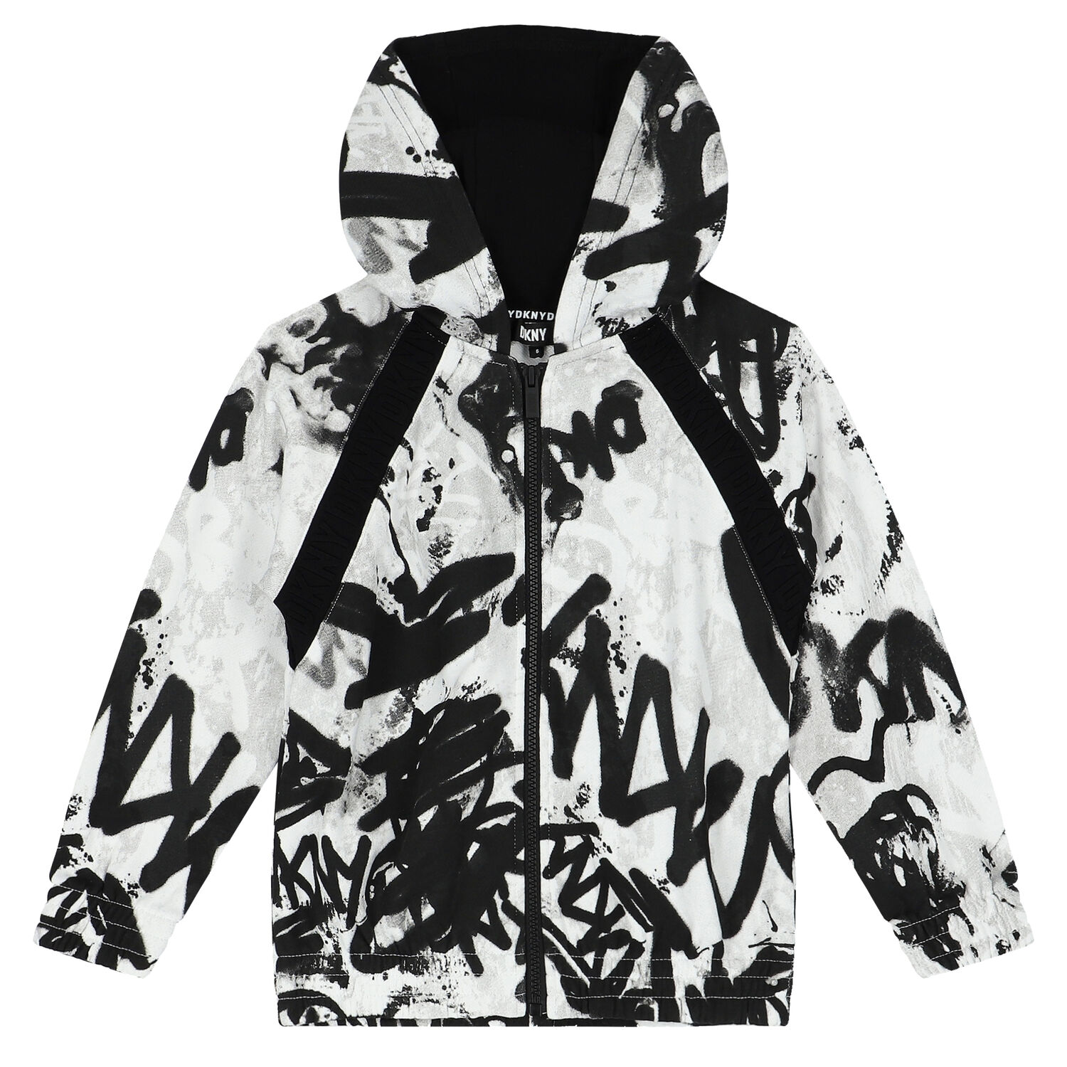 White & Black Graffiti Logo Hooded Zip Up Top, 1, hi-res