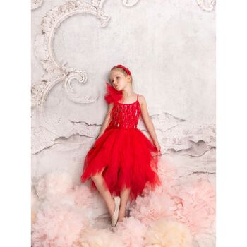 Girls Red Sequin Tulle Dress