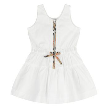 Younger Girls White Check Sleeveless Dress