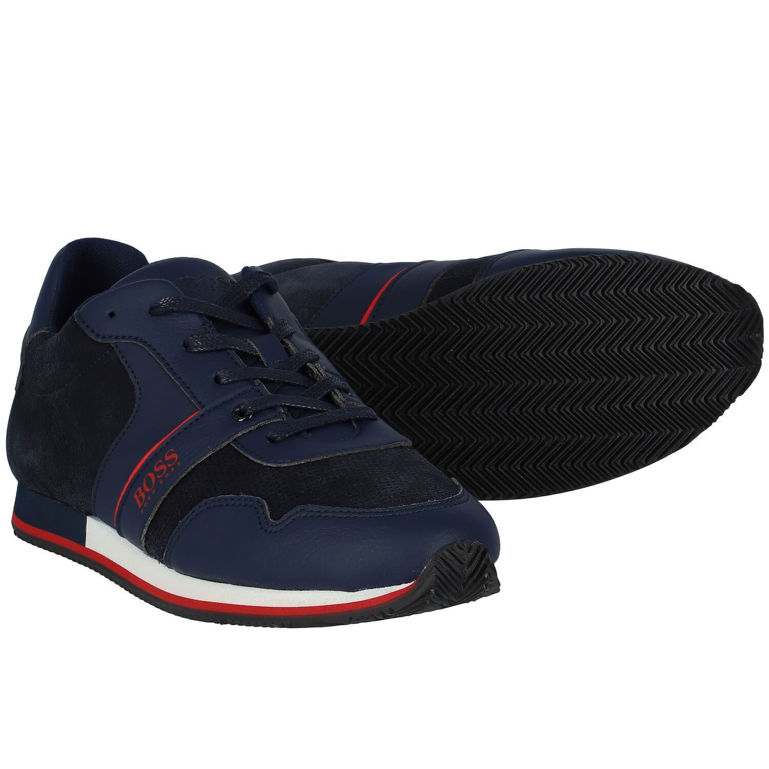 Boys Navy Logo Trainers, 1, hi-res