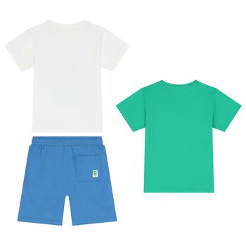 Boys Green, White & Blue Shorts Set (3 Piece)