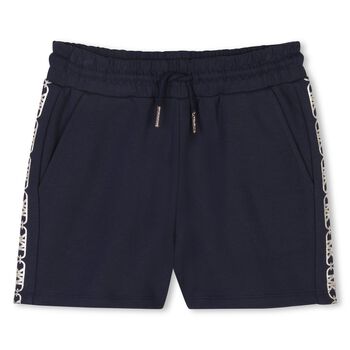 Girls Navy Blue Logo Shorts