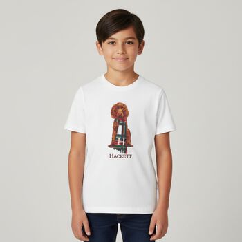 Boys White Dog Logo T-Shirt
