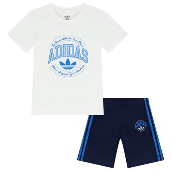 White & Blue Logo Shorts Set