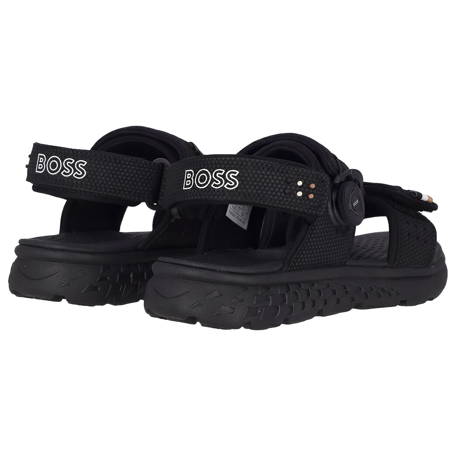 Boys Black Logo Sandals, 1, hi-res