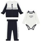 Baby Boys Navy Blue & White Logo Tracksuit Set, 3, hi-res