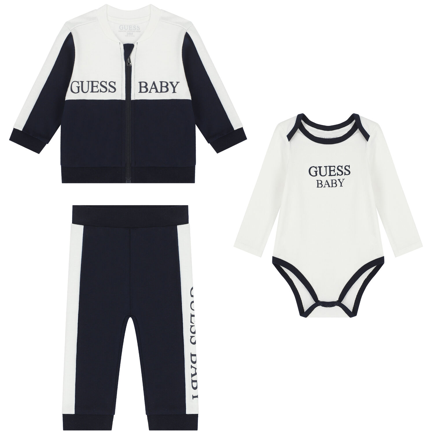 Baby Boys Navy Blue & White Logo Tracksuit Set, 3, hi-res