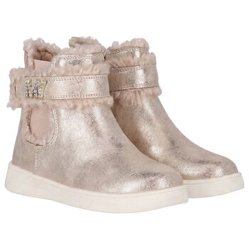Girls Gold Faux Fur Boots 
