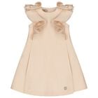 Girls Beige Satin Ruffle Dress, 1, hi-res