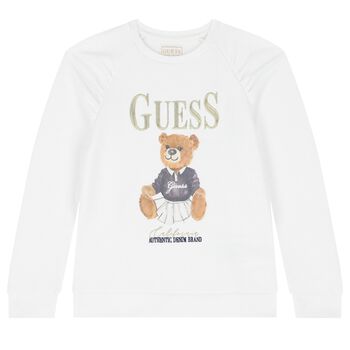 Girls White Teddy Bear Logo Sweatshirt