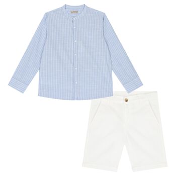 Boys Blue & White Striped Shorts Set