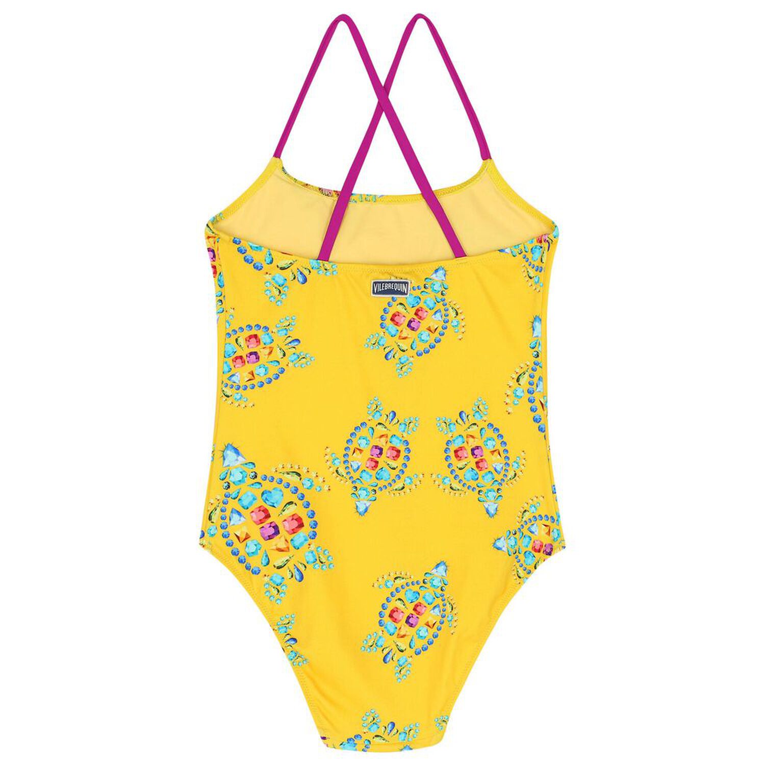 Girls Yellow Turtle Logo Swimsuit, 1, hi-res image number null
