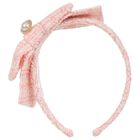 Girls Pink Tweed Bow Headband, 1, hi-res