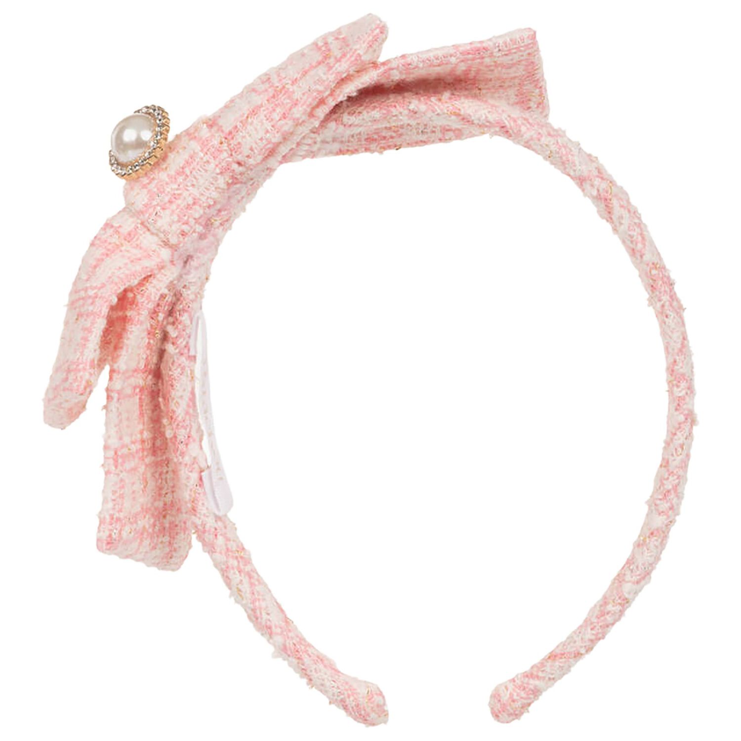 Girls Pink Tweed Bow Headband, 1, hi-res