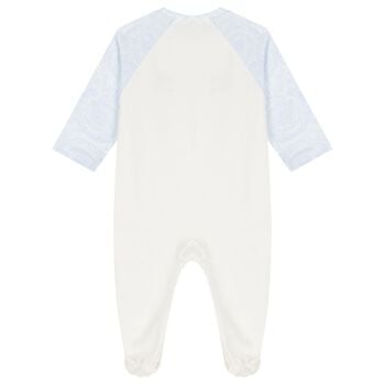Baby Boys White & Blue Barocco Babygrow