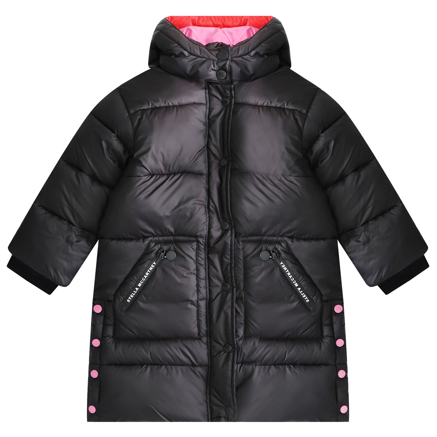 Girls Black Logo Puffer Coat, 1, hi-res