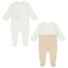 Baby Boys White & Beige Babygrows ( 2-Pack ), 2, hi-res