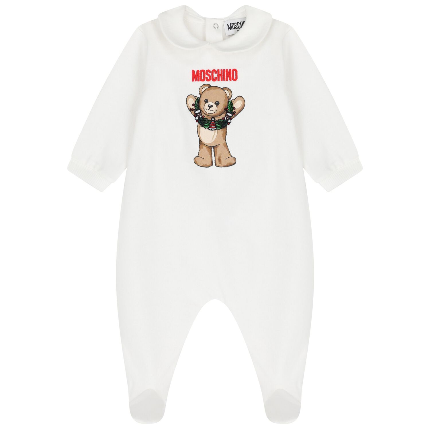 Ivory Christmas Teddy Bear Logo Babygrow, 1, hi-res