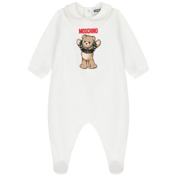 Ivory Christmas Teddy Bear Logo Babygrow