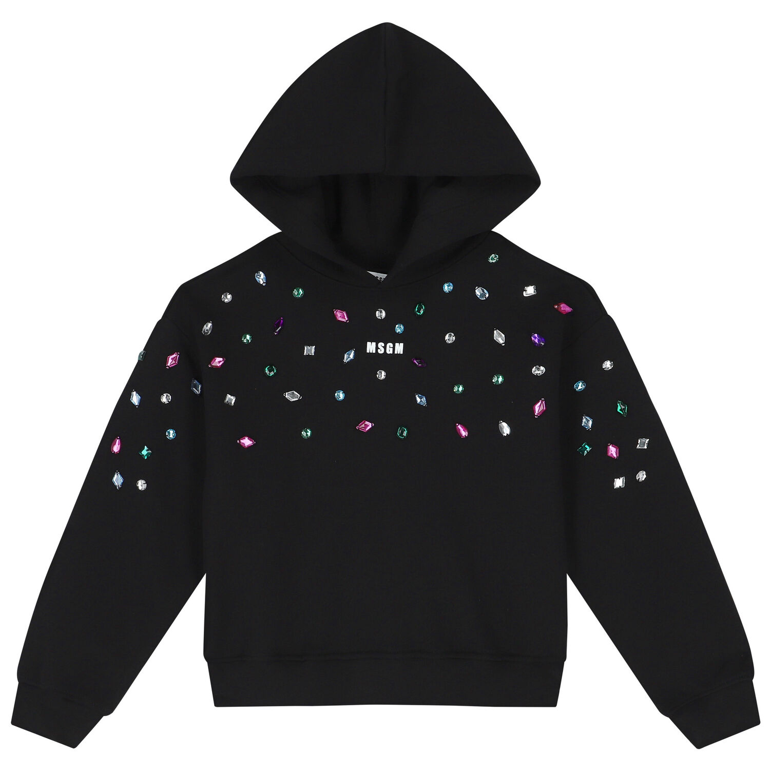 Girls Black Logo Embellished Hooded Top, 1, hi-res