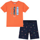 Boys Orange & Navy Skateboard Shorts Set, 2, hi-res