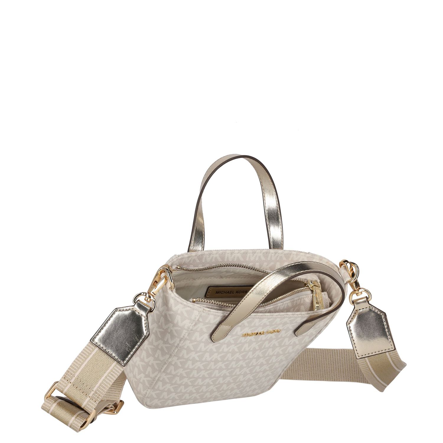 Girls Ivory & Gold Logo Bag, 1, hi-res
