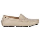 Boys Beige Logo Moccasins, 1, hi-res