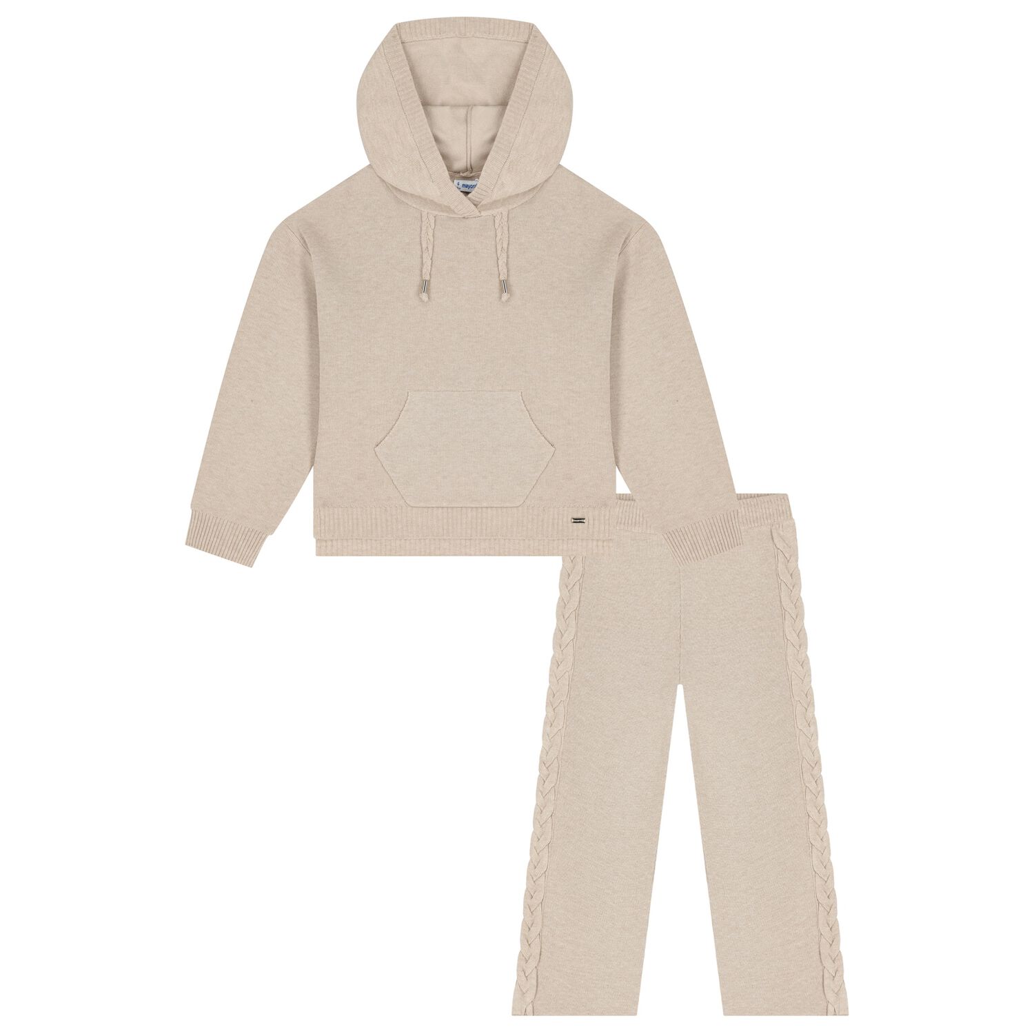 Girls Beige Knitted Trousers Set, 1, hi-res
