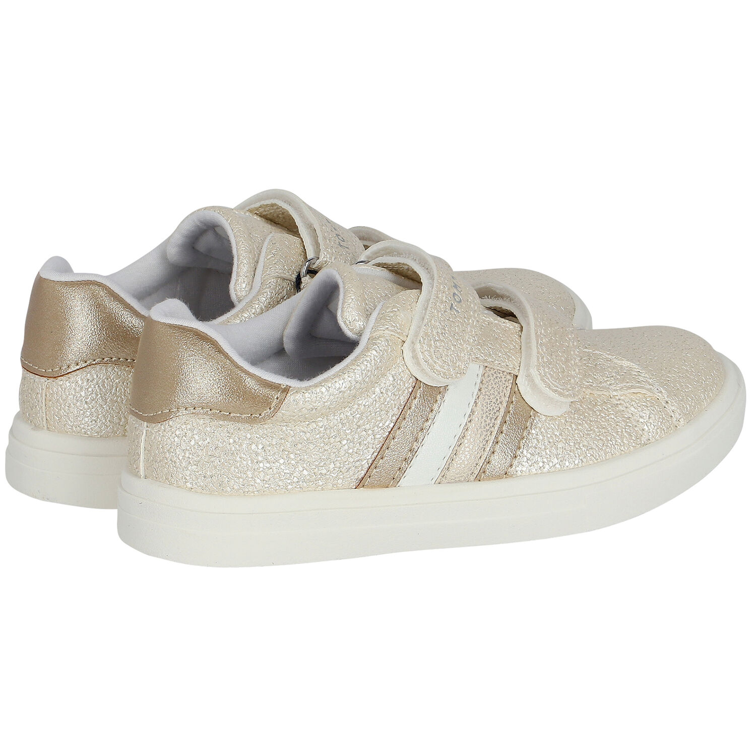 Girls Gold Glitter Logo Trainers, 1, hi-res