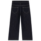 Girls Blue Denim Logo Trousers, 1, hi-res