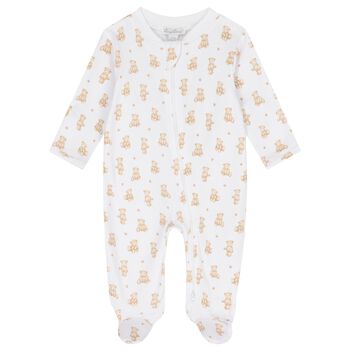 White & Beige Teddy Bear Time Babygrow