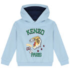 Boys Blue Varsity Tiger Hooded Top, 1, hi-res