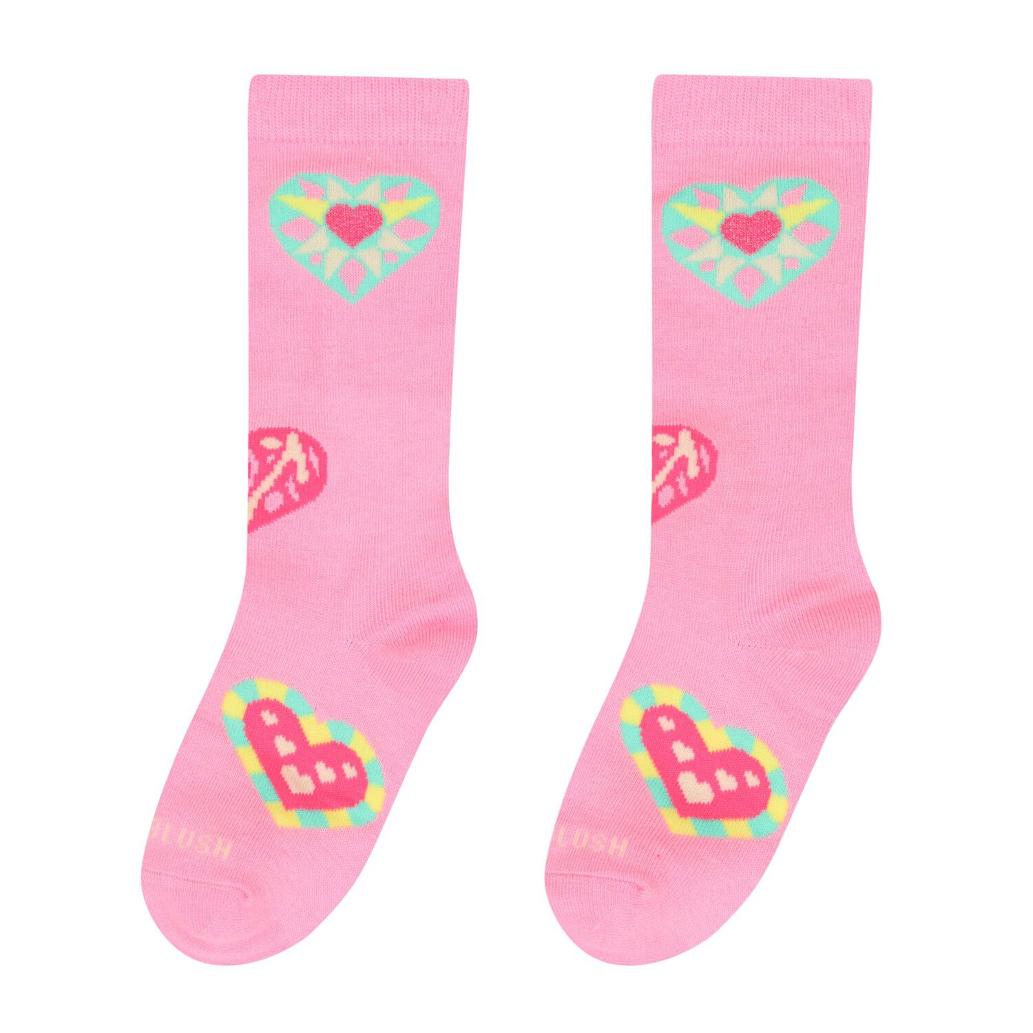 Girls Pink Heart Jacquard Socks ( 2-Pack ), 1, hi-res