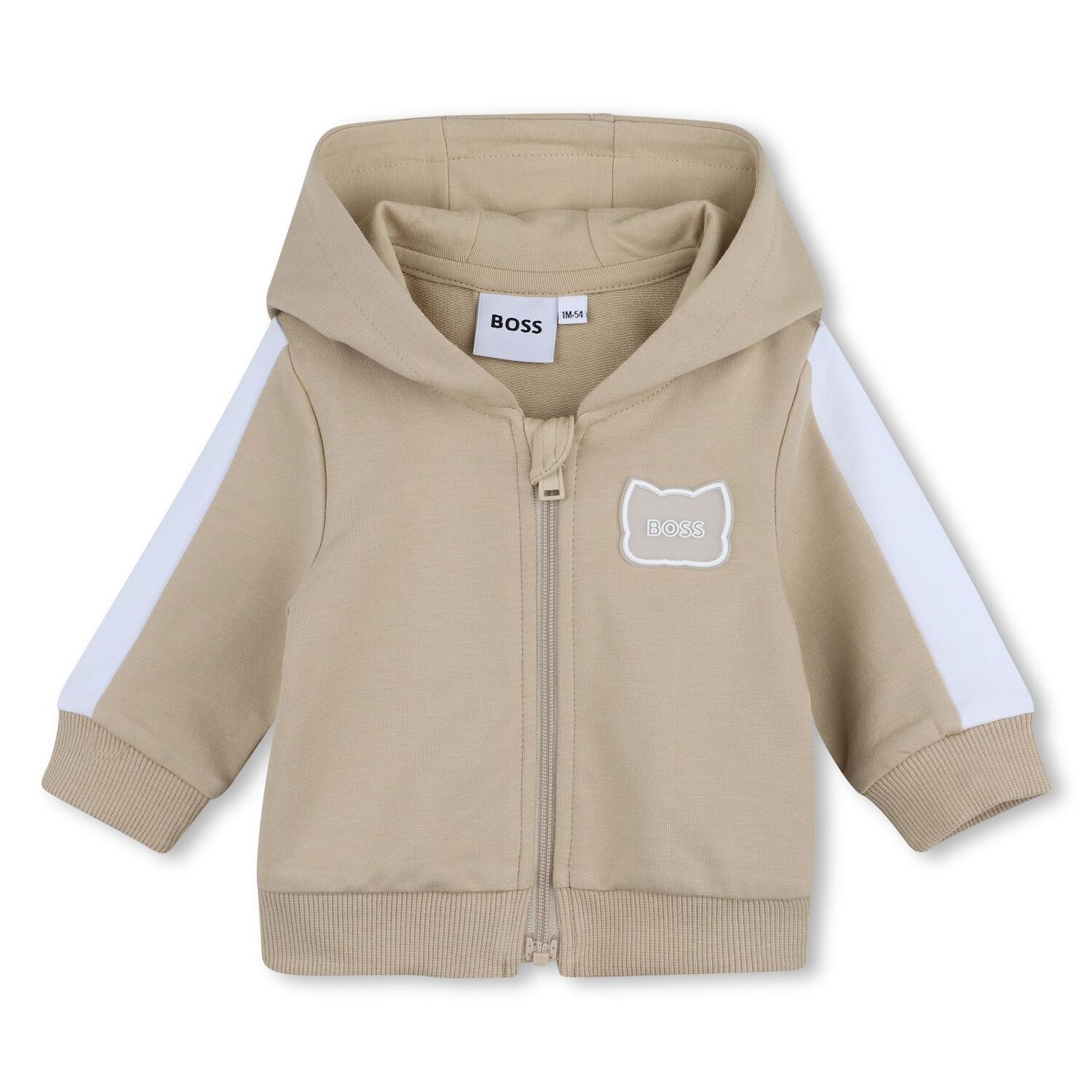 Baby Boys Beige Logo Hooded Tracksuit Gift Set, 1, hi-res