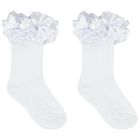 Girls White Ruffled Socks, 1, hi-res
