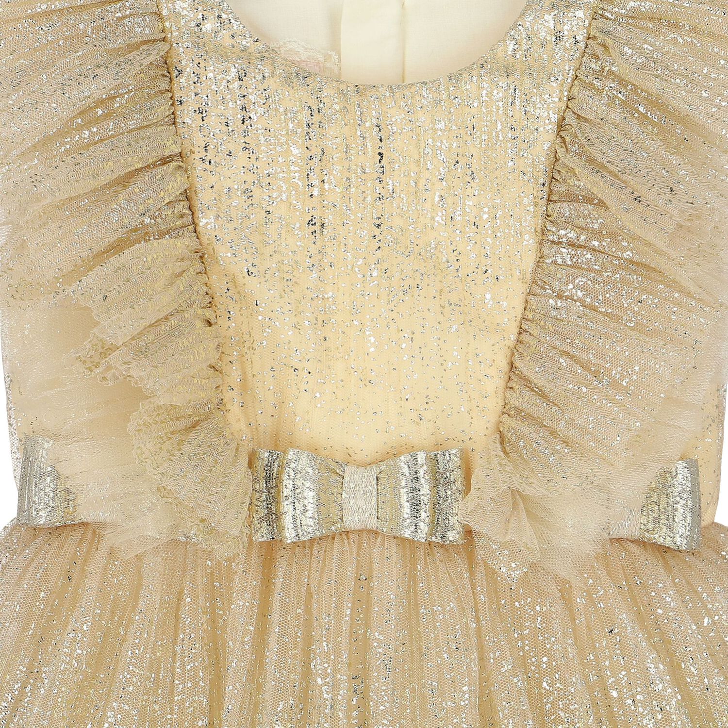 Younger Girls Gold Tulle Ruffled Dress, 1, hi-res image number null