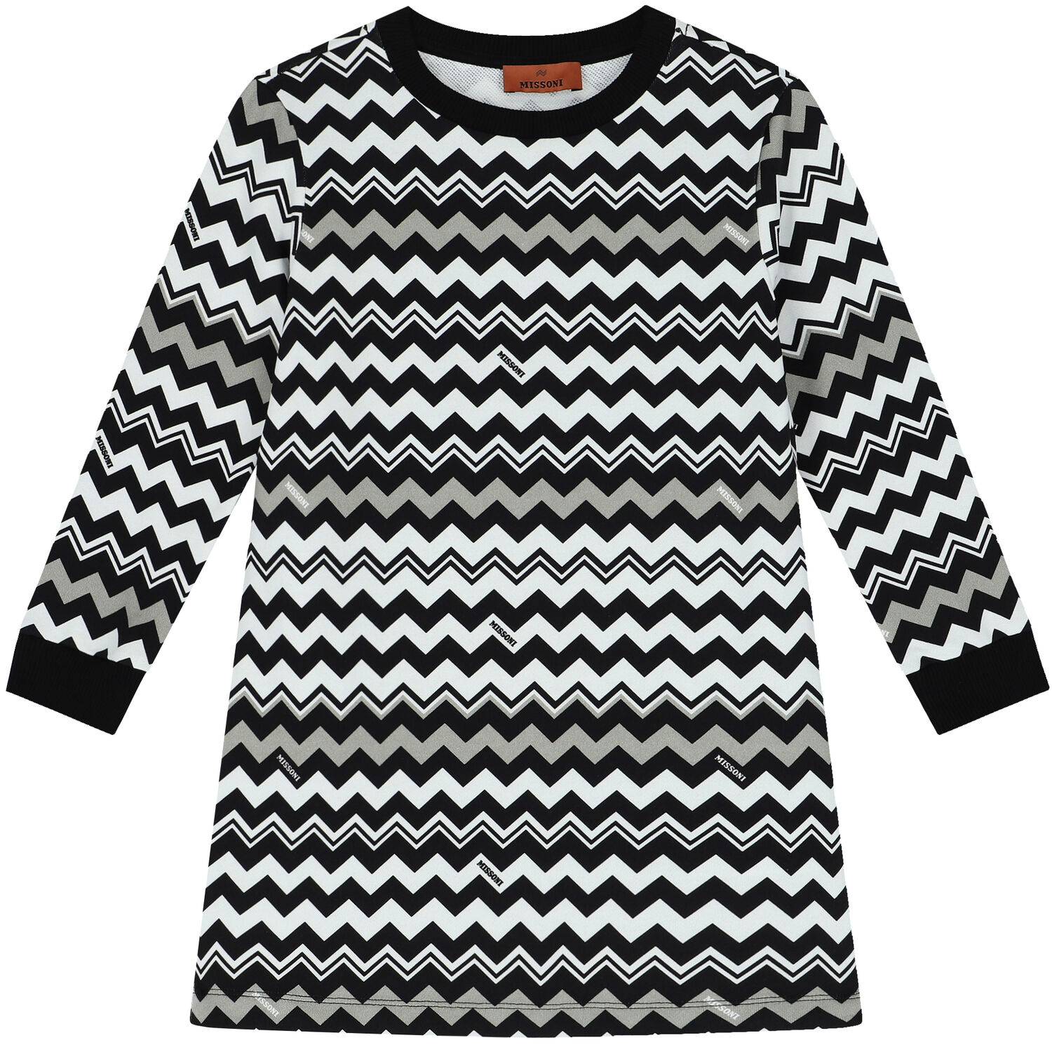 Girls Black & White Zigzag Dress, 1, hi-res